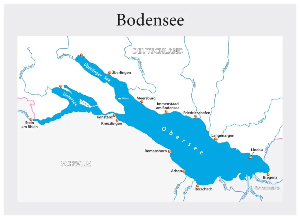 Karte vom Bodensee und Umgebung zur Planung von Radtouren