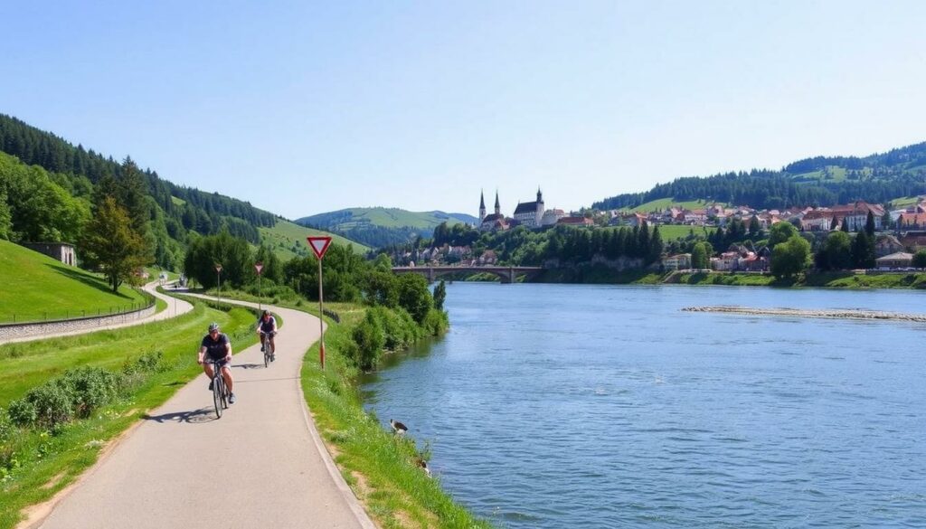 Radfahren an den Elbeflusse in Tschechien